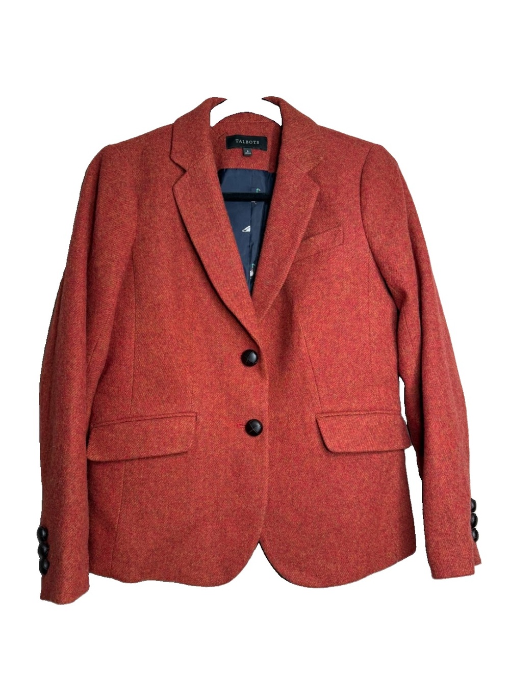 Talbots rust orange wool blend Tweed blazer Mallory Duck Lining Size 6 Fall